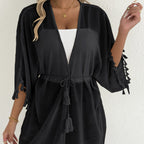 Damen eleganter Strandponcho mit Quasten R&B