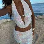 Damen funkelndes Strandoberteil mit einzigartigen Cut-Outs R&B