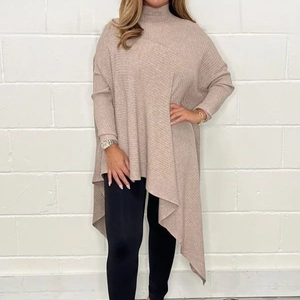 Damen Oversized Strickpullover mit asymmetrischem Saum R&B