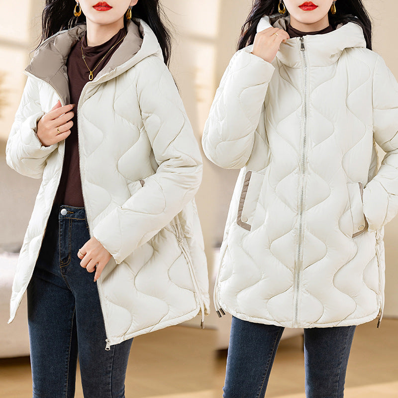 Damen gesteppte Winterjacke mit Kapuze und verstellbarem Kordelzug R&B