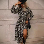 Damen Maxi-Kleid mit elastischem Bund und langen Ärmeln R&B