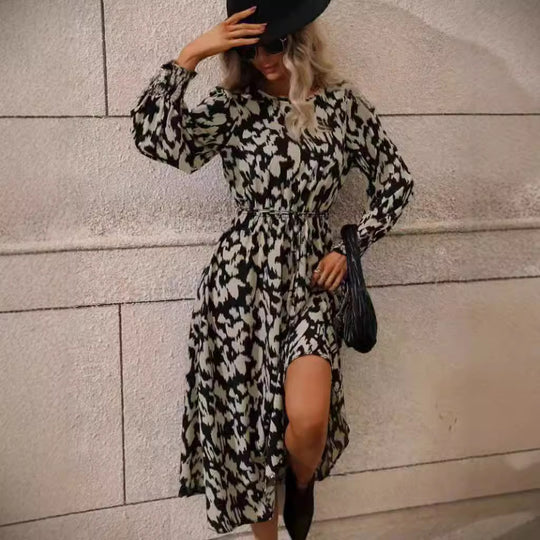 Damen Maxi-Kleid mit elastischem Bund und langen Ärmeln R&B