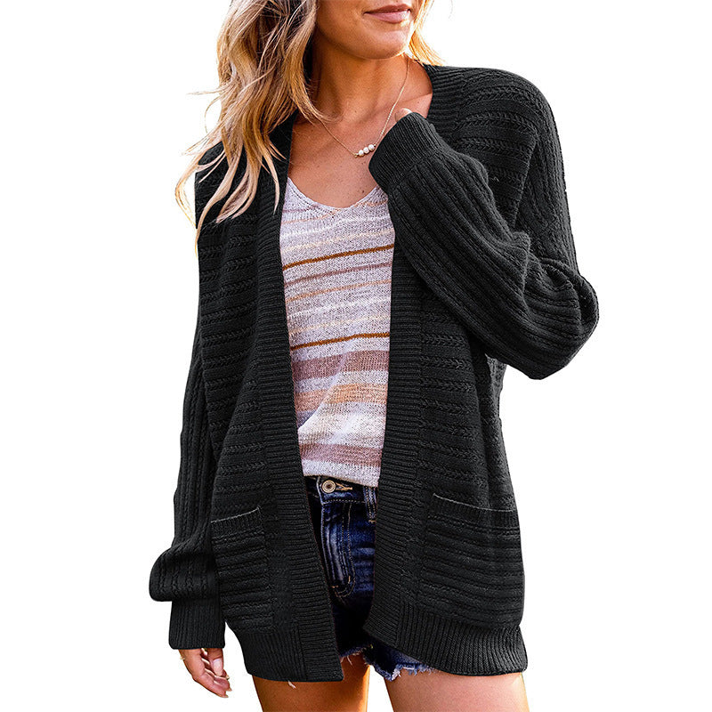 Damen Strickjacke mit tiefem V-Ausschnitt und strukturiertem Design R&B