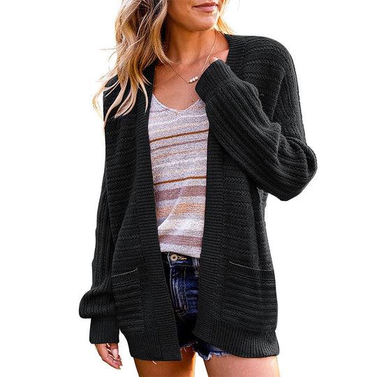 Damen Strickjacke mit tiefem V-Ausschnitt und strukturiertem Design R&B