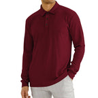 Herren Langarm-Polohemd mit strukturiertem Rippenmuster und Knopfdetail R&B