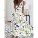 Damen Maxikleid mit tiefem V-Ausschnitt und floralem Wasserfarben-Muster R&B