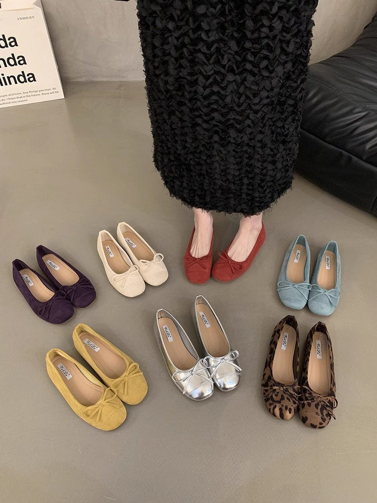 Damen bequeme Ballerinas mit dekorativem Schleifenakzent und elastischem Fußbett R&B