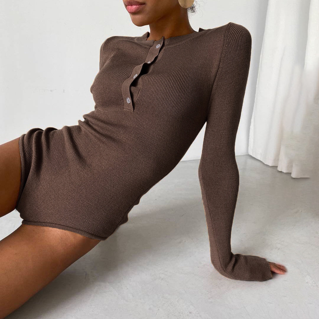 Damen Langarm Bodysuit mit Knopfdetail und strukturiertem Material R&B