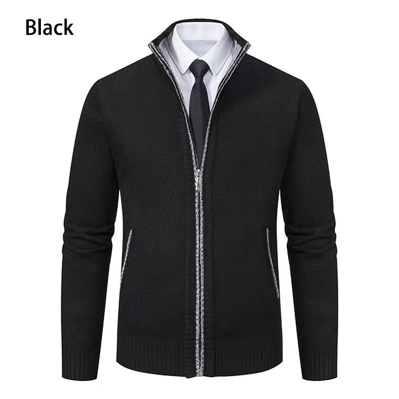 Herren modische Strickjacke mit hohem Kragen und durchgehendem Reißverschluss R&B