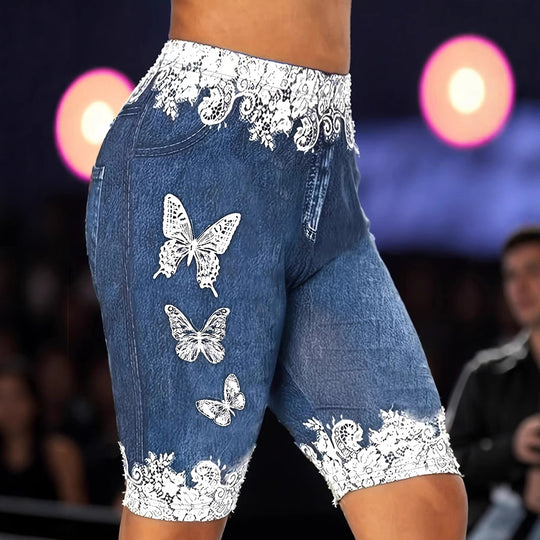 Damen Designer-Shorts mit floralen Spitzen- und Schmetterlingsapplikationen R&B