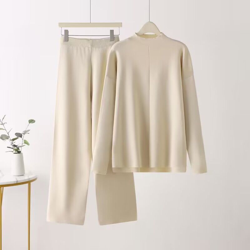 Damen elegantes Set aus langärmligem Oberteil und Palazzo-Hosen R&B