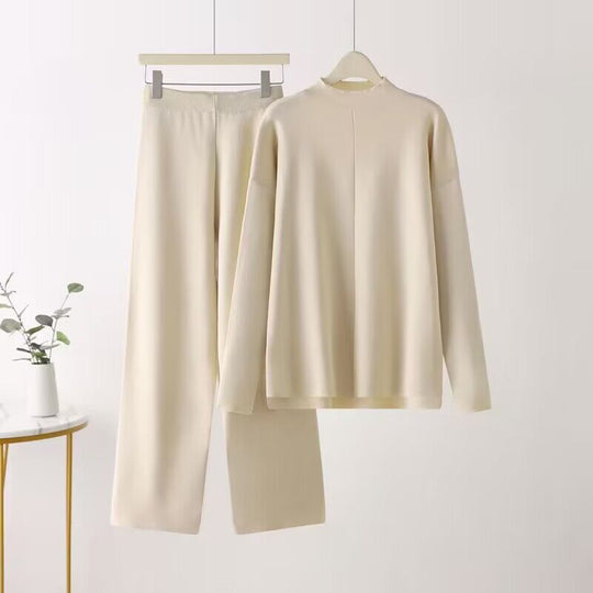 Damen elegantes Set aus langärmligem Oberteil und Palazzo-Hosen R&B