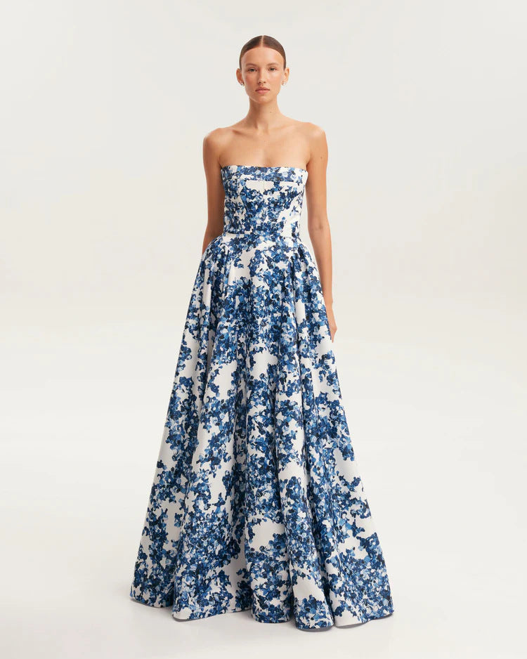 Damen Elegantes Blütenmuster-Maxikleid mit schulterfreiem Design R&B