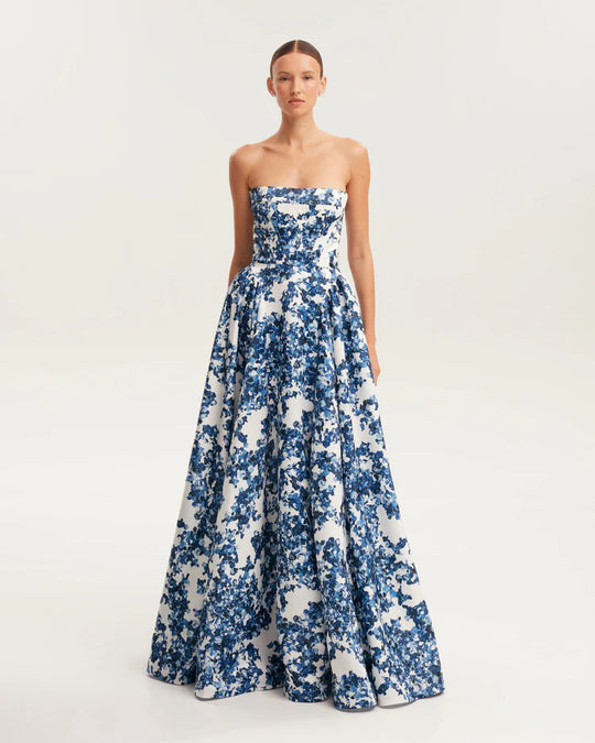 Damen Elegantes Blütenmuster-Maxikleid mit schulterfreiem Design R&B
