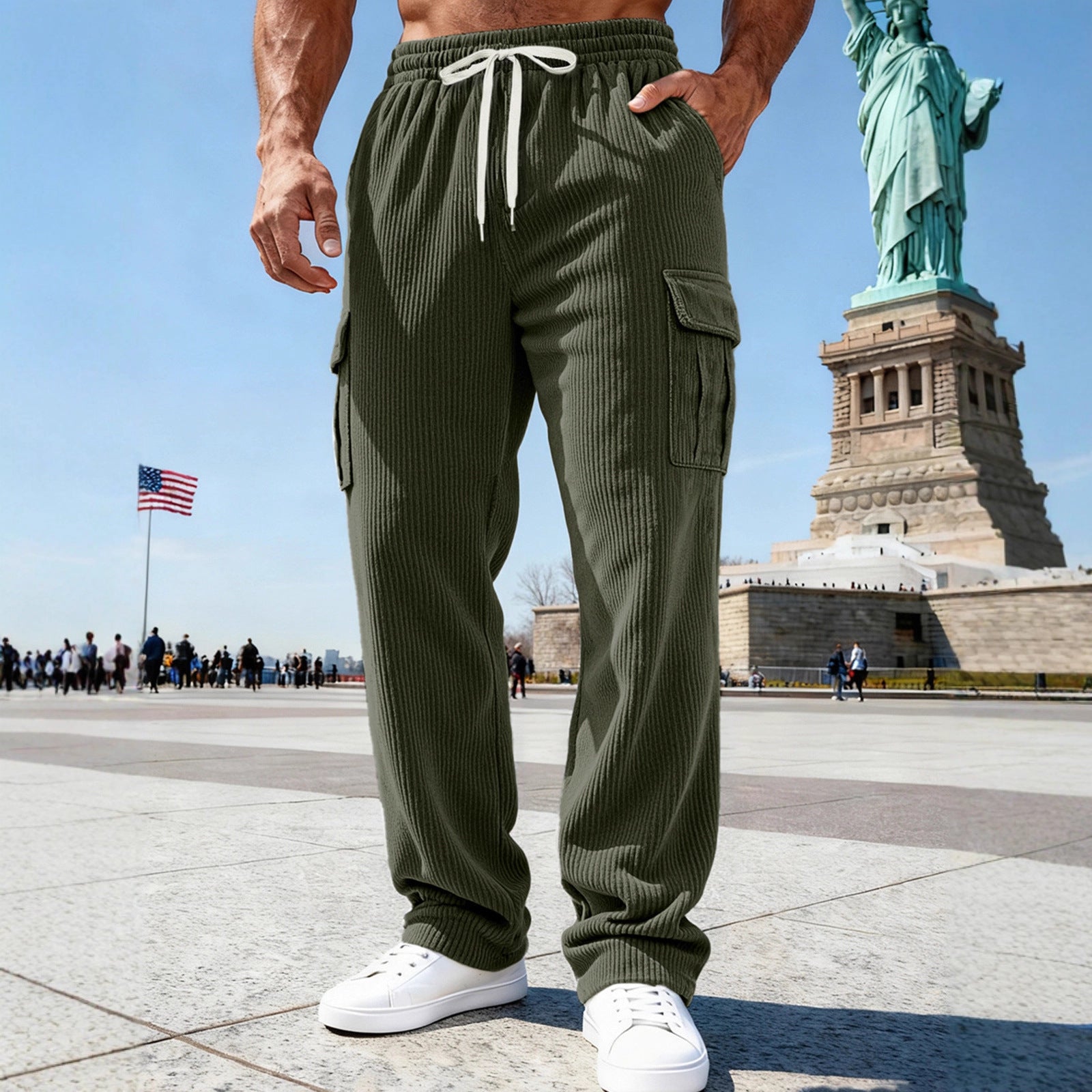 Herren nan gerippte Cargo-Jogginghose mit elastischem Tunnelzugbund und seitlichen Pattentaschen R&B