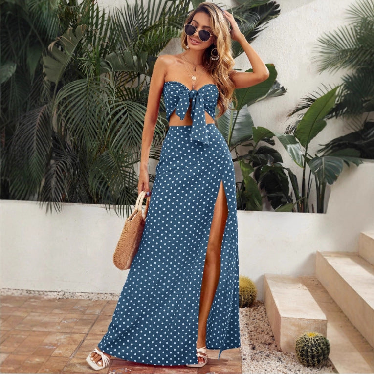 Damen Maxi Kleid mit tiefem V-Ausschnitt und modischem Schlitz R&B