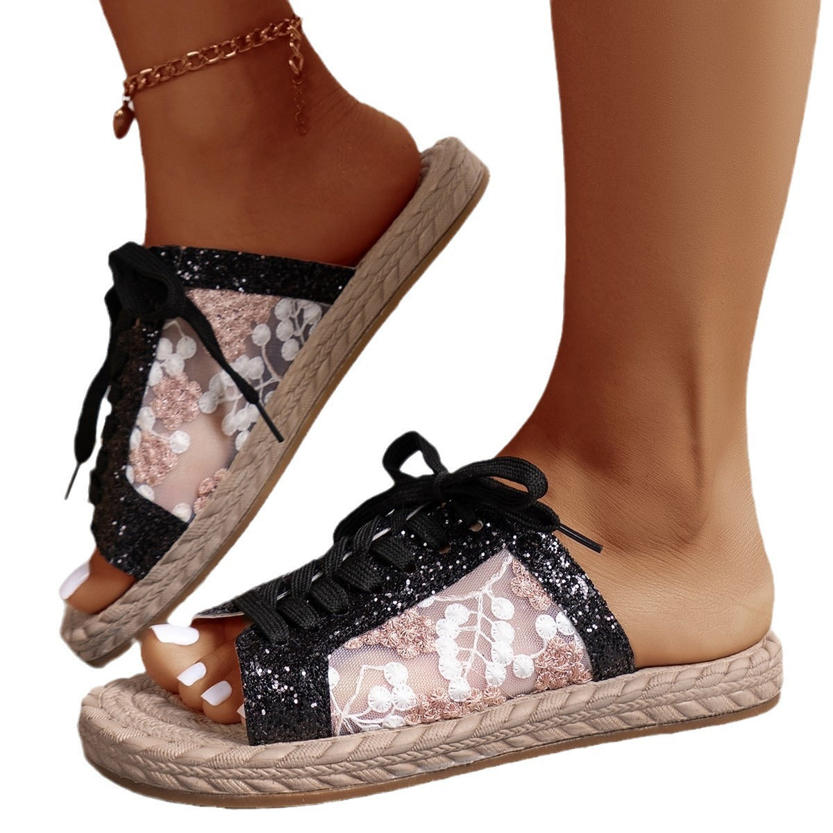 Damen Glitzernde und luftige Schnürsandalen R&B