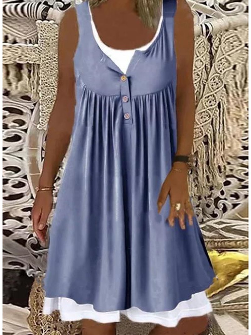 Damen Sommerliches Freizeitkleid mit dekorativen Knopfdetails und ausgestelltem Rock R&B