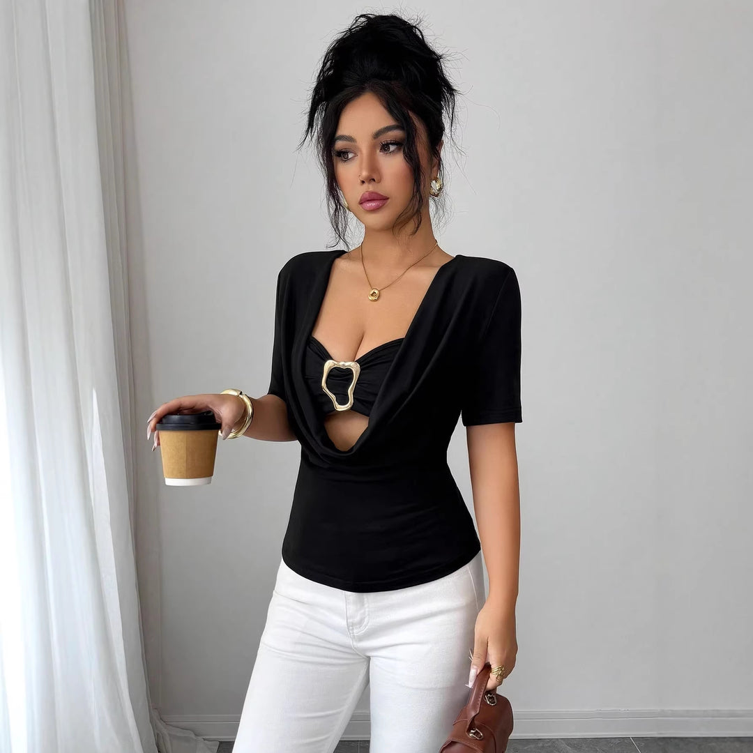 Damen nan drapiertes Cropped-Top mit herzförmiger Zierschließe und Cut-Out R&B