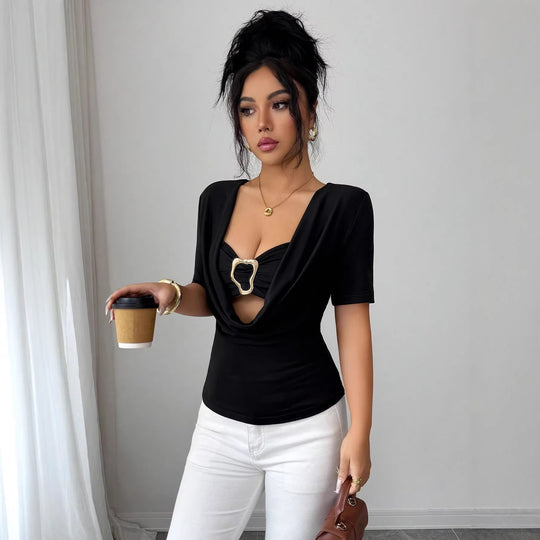 Damen nan drapiertes Cropped-Top mit herzförmiger Zierschließe und Cut-Out R&B