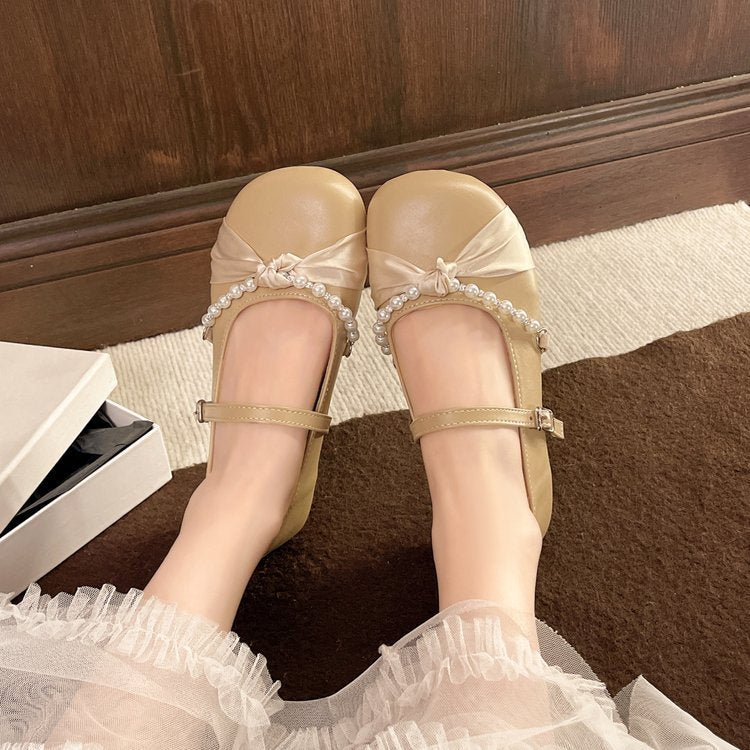 Damen Ballerinas mit Perlenakzent und verstellbarem Riemen R&B
