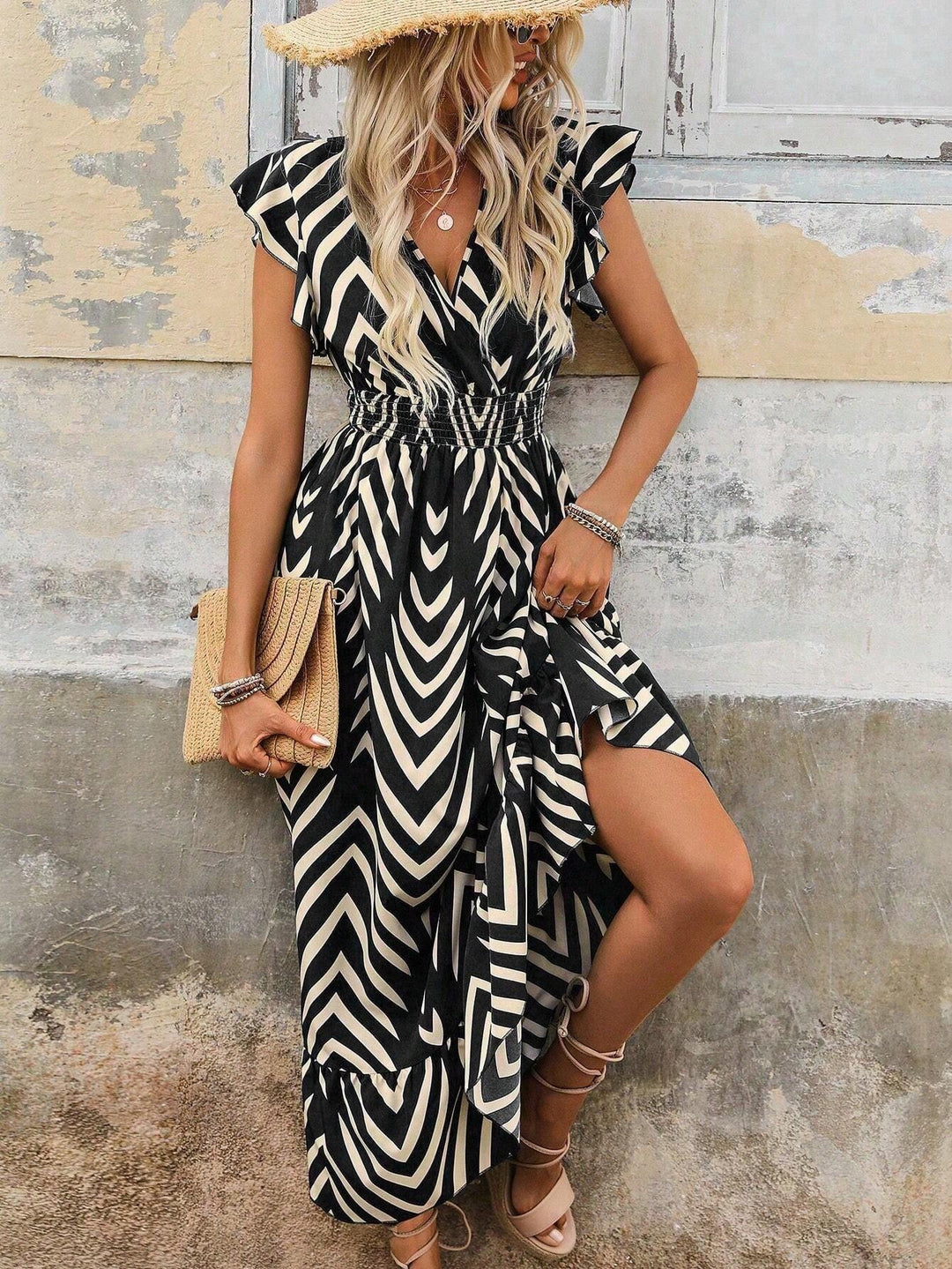 Damen Elegantes Maxikleid mit asymmetrischem Schnitt und Wickeldetail R&B