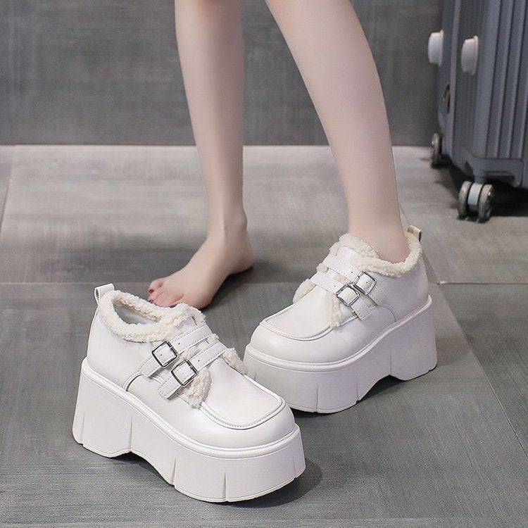 Damen High-Top Sneakers mit warmem Innenfutter und modischem Doppelschnallen-Design R&B