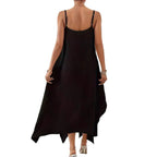 Damen luftiges Maxikleid mit asymmetrischem Saum und feinen Spaghettiträgern R&B