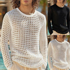 Herren nan luftiger durchbrochener Strickpullover mit quadratischem Netzmuster und Rundhalsausschnitt R&B