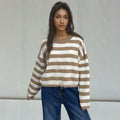 Damen Gemütlicher Ringelpullover mit lässigem Schnitt und tiefem Saum R&B