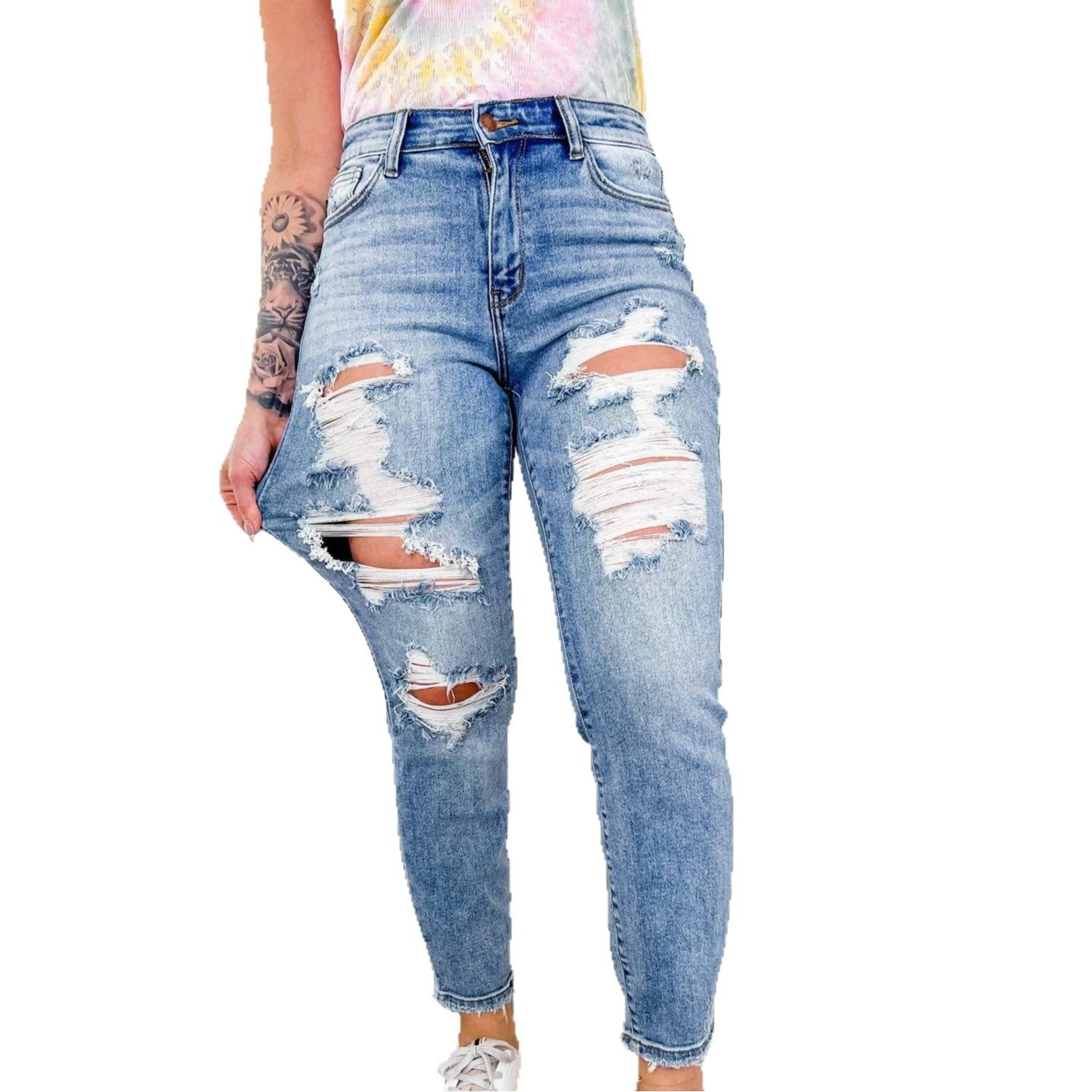 Damen Ripped Denim Jeans R&B