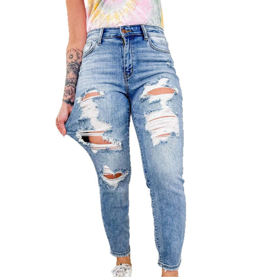 Damen Ripped Denim Jeans R&B