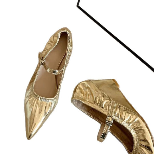 Damen elegante Ballerinas mit verstellbarem Riemen und hochwertiger Satin-Oberfläche R&B