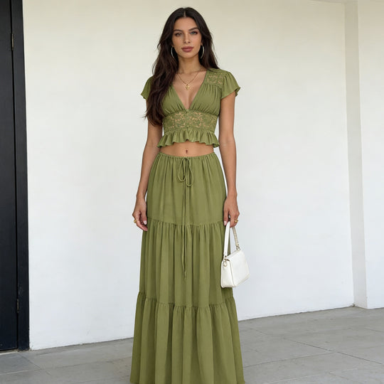 Damen Lässiges Maxi-Kleid mit eleganter Raffung und cropped Top R&B