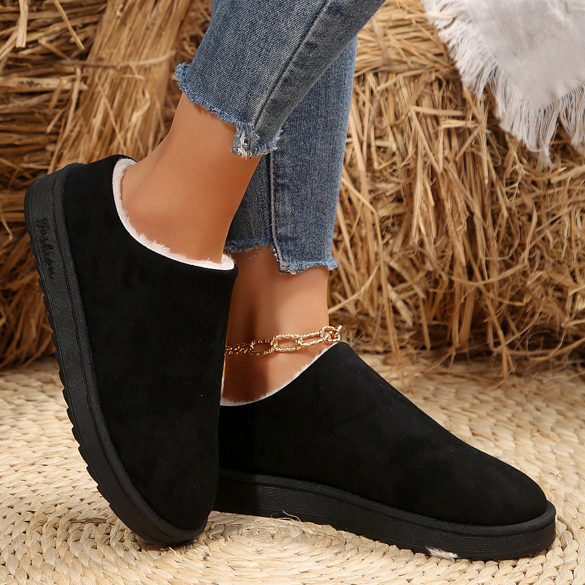Damen hochwertige Slipper mit weichem Kunstfell und rutschfester Sohle R&B