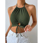 Damen Cropped Top mit tiefem V-Ausschnitt und Schnüroptik R&B