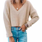 Damen lässiger Waffelstrick Pullover