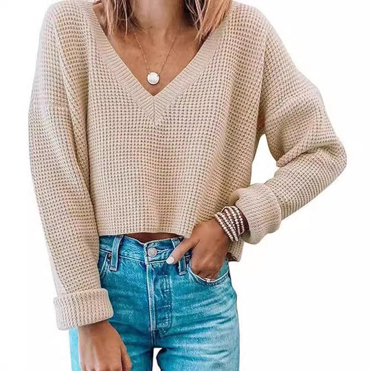 Damen lässiger Waffelstrick Pullover R&B