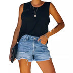 Damen Hochtaillierte Destroyed Jeansshorts R&B