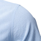 Herren nan lässiges Kurzarmshirt mit Stehkragen, halber Knopfleiste und leicht strukturierter Baumwoll-Leinen-Qualität R&B