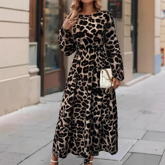 Damen Maxikleid mit modernem Leopardenmuster R&B