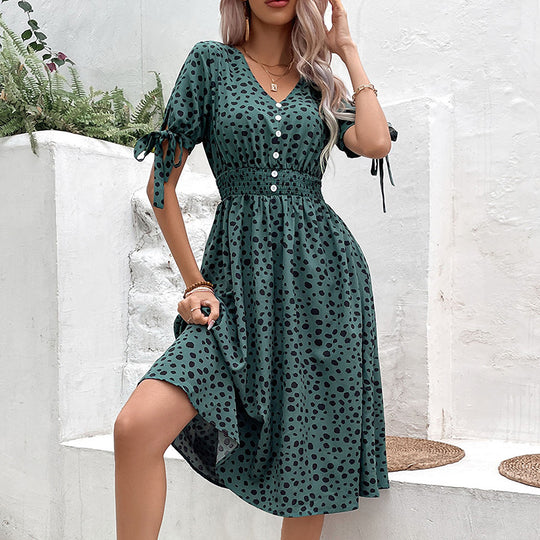 Damen Midi-Kleid mit Schaltknopf-Design und femininen Rüschendetails R&B