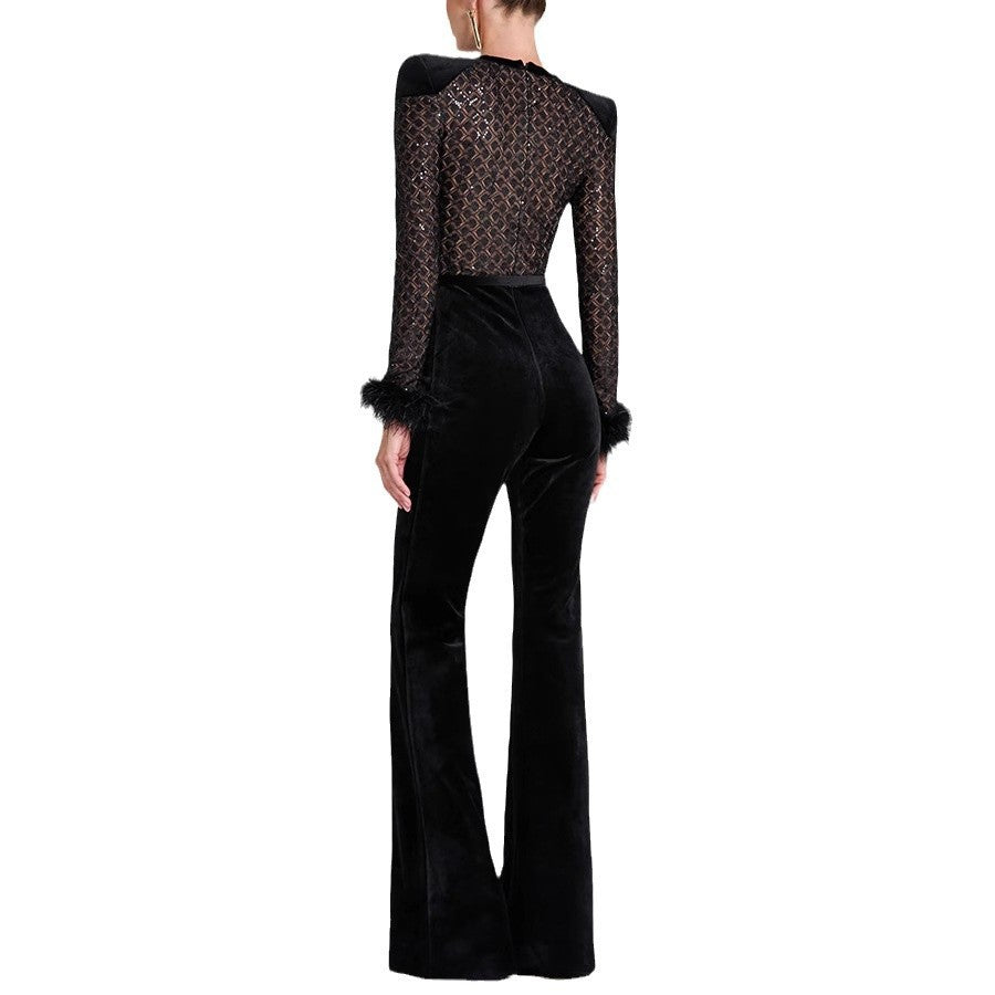 Damen Elegante und modische Bluse mit Pailletten und ausgestellten Ärmel R&B