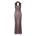 Damen Transparente Maxikleid mit tierischem Muster und verstellbaren Trägern R&B