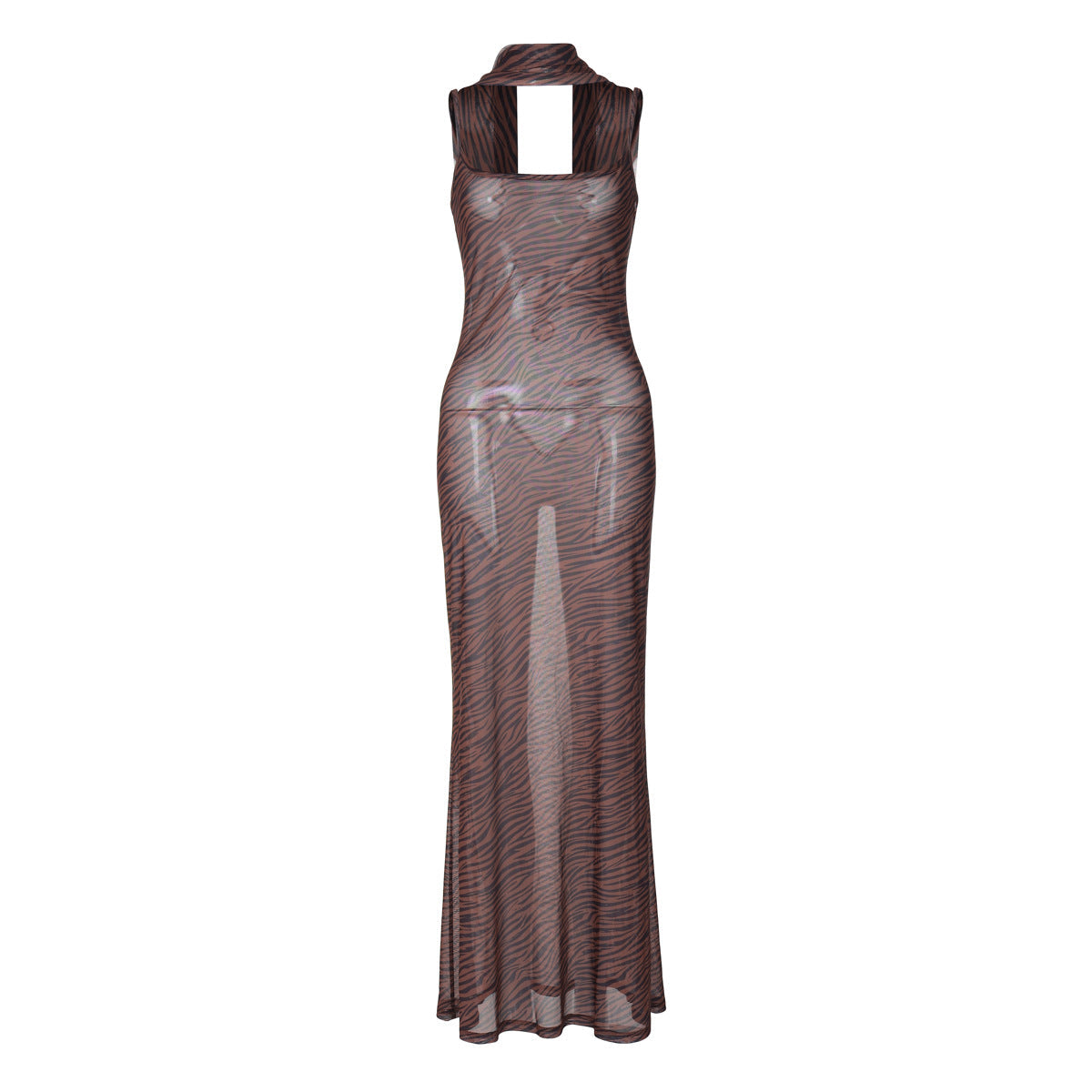 Damen Transparente Maxikleid mit tierischem Muster und verstellbaren Trägern R&B