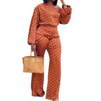 Damen Elegantes Zweiteiliges Set mit Punkten und weitem Bein R&B