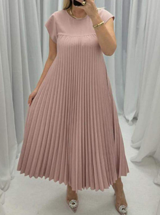 Damen nan fließendes plissiertes Maxikleid mit überschnittenen Schultern und Eingrifftaschen R&B