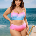 Damen Push-Up Bikini-Set mit modischem Wellenmuster und hohem Taillenschnitt R&B