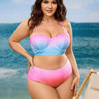 Damen Push-Up Bikini-Set mit modischem Wellenmuster und hohem Taillenschnitt R&B