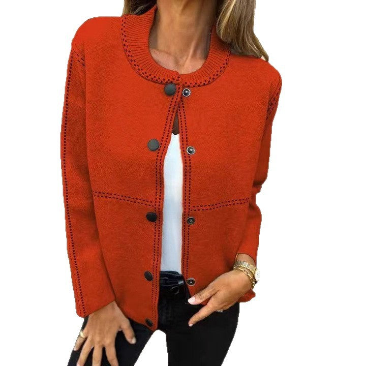 Damen Lockere Strickjacke mit Knöpfen und dekorativen Nähten R&B